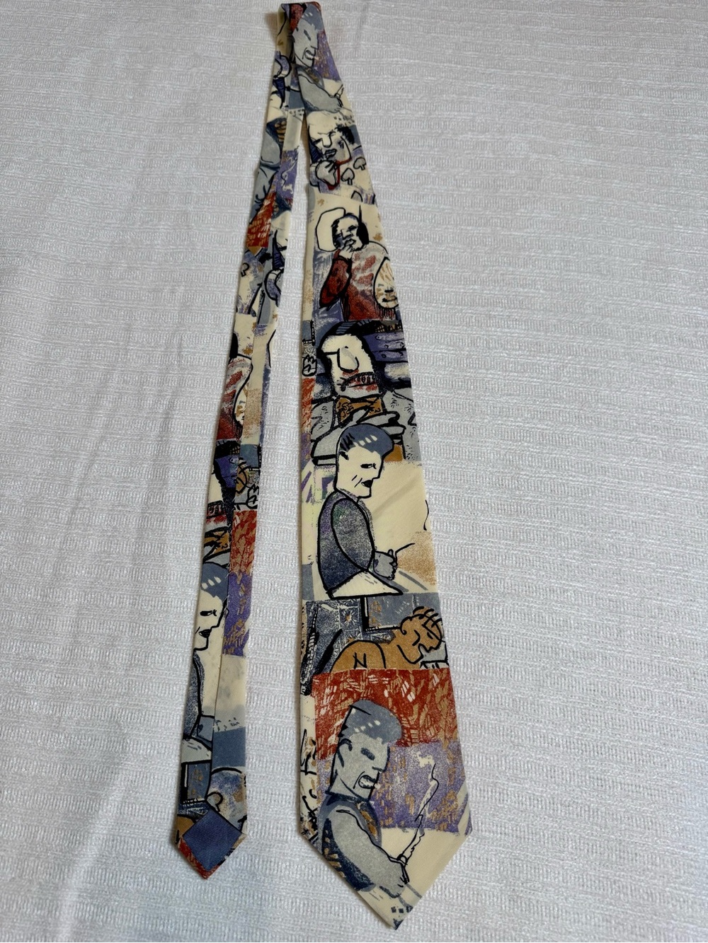Vintage 90s David Lawrence Silk Tie Pop Art Comic Strip Portrait Graphic Novel